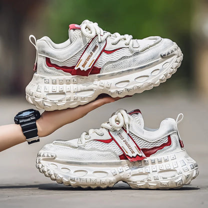 Men's Spring Summer Breathable Mesh Sports Shoes Casual Increased Height Thick Bottom Dad Shoes Wear-Resistant Rubber Sole