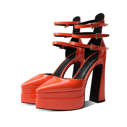 European/american Style Summer Fashion Thick Heels High Heels Wrapped Sandals Women's Pointed Belt Buckle Women's White Shoes