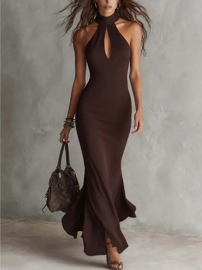 Elegant Sleeveless High Neck Long Skirt with Slit for Women Perfect for Dinner Dates And Formal Occasions | Kimlud Mid...