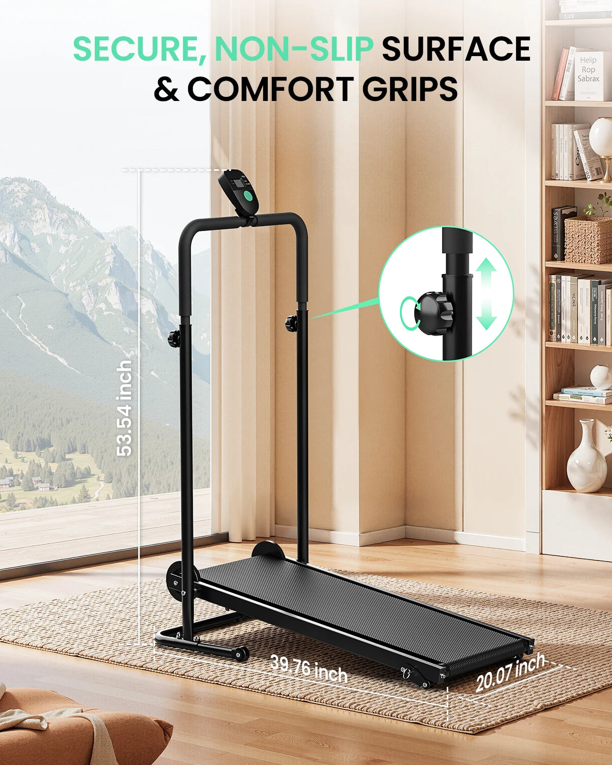 Non-Electric Treadmill with Dual Flywheel & Fixed Incline - Motorless Treadmill with LCD Monitor,Non-Slip Belt,for Home/Gym Use - Kimlud