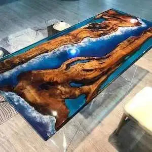 Wholesale Dining Room Furniture Restaurant Solid Walnut Wood Kitchen Epoxy Resin Slab River Dining Table Top