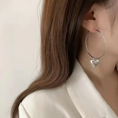 Heart Shaped Pendant Hollow Hoop Earrings Fashion Alloy Jewelry for Women Luxury Style for Date Nights and Vacations...