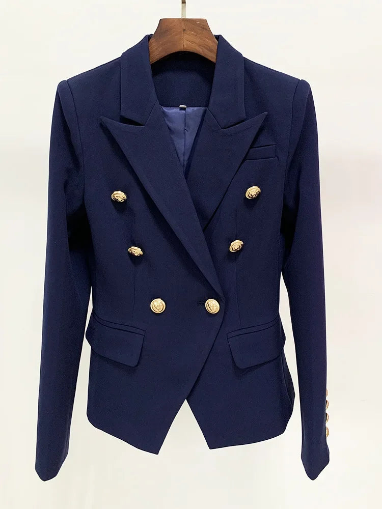 Pink Blazer Women TOP QUALITY Coat 2025 White Slim Blazer Jacket Female Double Breasted Metal Lion Buttons Women Blazers Tops