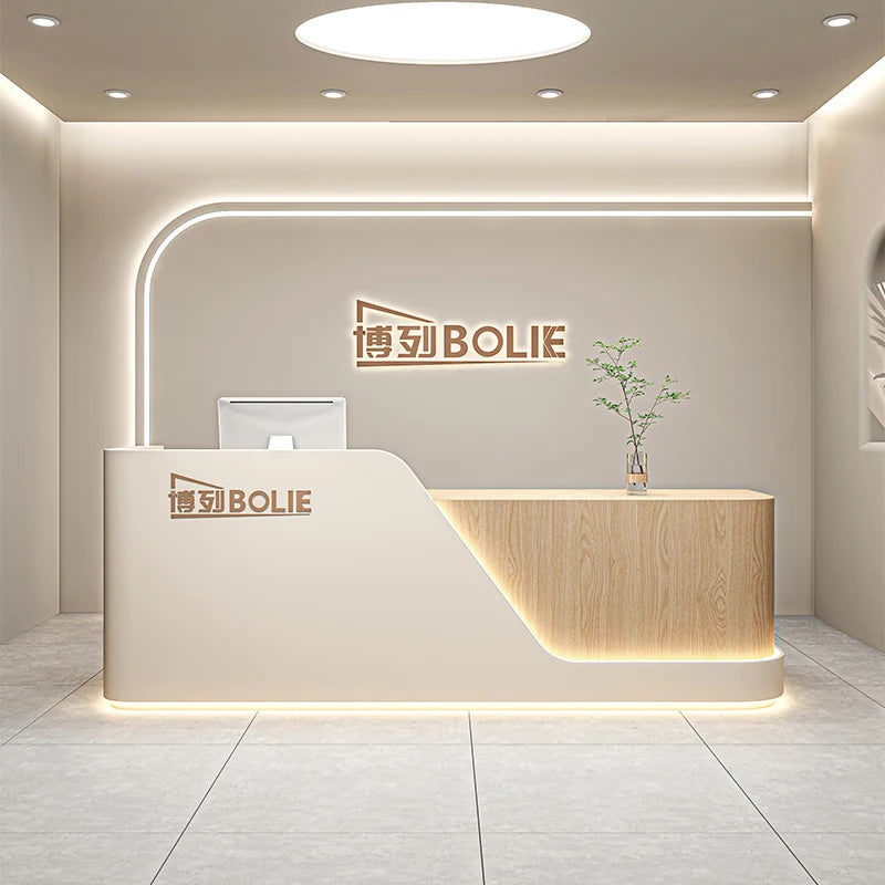 Organizers Minimalist Reception Desks Led Lights Curved Modern Reception Desks Beauty Salon Comptoire Accueil Trendy Furniture - Kimlud