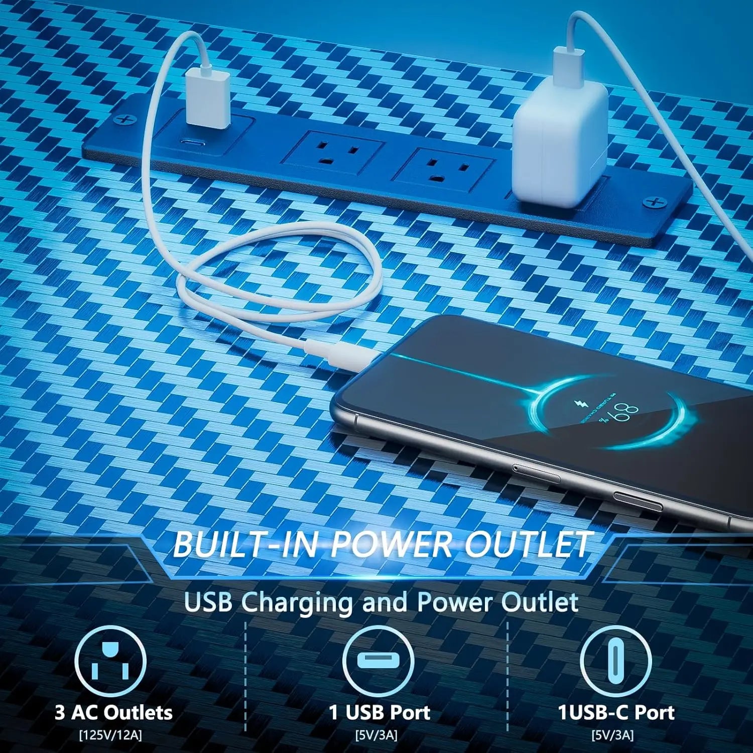 48 Inch Gaming Desk with LED Lights & Power Outlets,Computer Desk with Fabric Drawers & Side Hook,Reversible Gamer,...