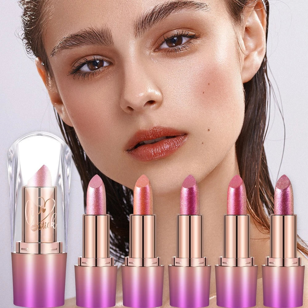 Rose Metallic Lipstick Glitter Lip Glaze Waterproof Long Lasting Moisturize Bright Red Pearlescent Shiny Lipgloss Makeup 6color