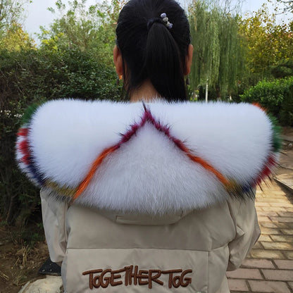Super Large 100% Real Fox Fur Collar Hood Decor Fur Collar For Down Coat Women Winter Warm Fur Scarf Shawl Luxury