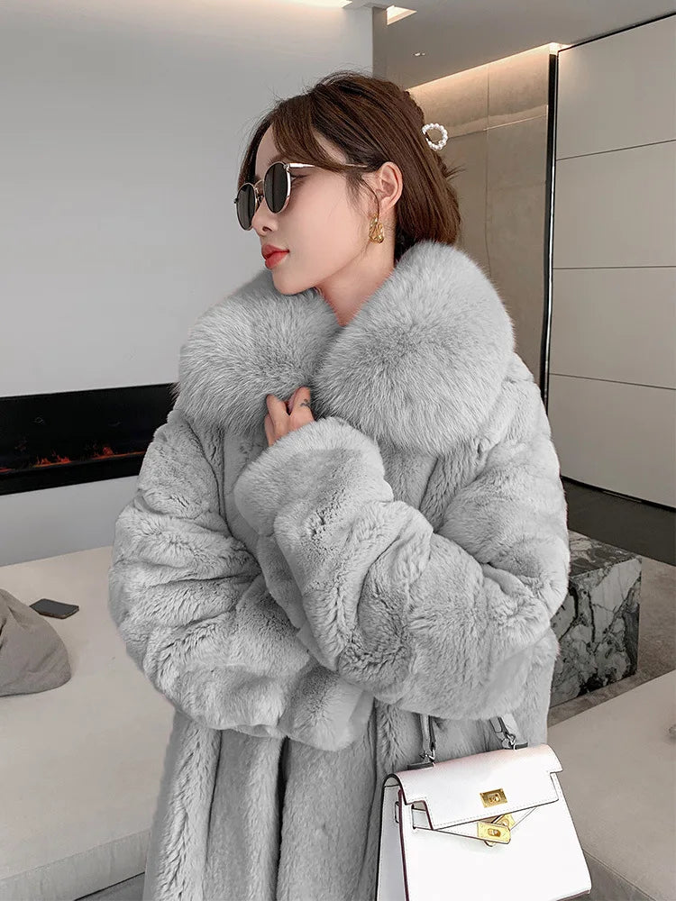 5XL Oversized Autumn Winter Faux Fur Coat Women Loose Long Plush Jackets Thick Warm OverCoat Female  Large Fur Collar Parka 2023
