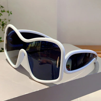 KAMMPT Trendy Square Designer Women's Shades Oversize Green Decoration Sunglasses Ins Brand Lady Sun Glasses for Driving Hiking - Kimlud