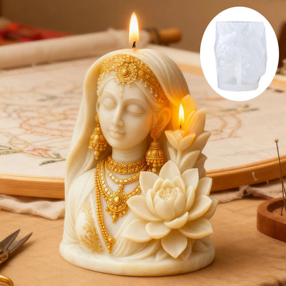 Lotus Goddess 3D Silicone Candle Mold: Flexible, non-stick, easy to demold, reusable, and with clear details.