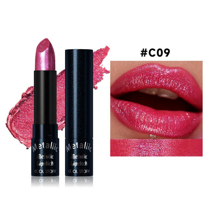 Metallic Pearlescent Pink Glitter Velvet Lipstick Waterproof Long Lasting Matte Shimmer Diamond Lipstick Women Makeup Cosmetics