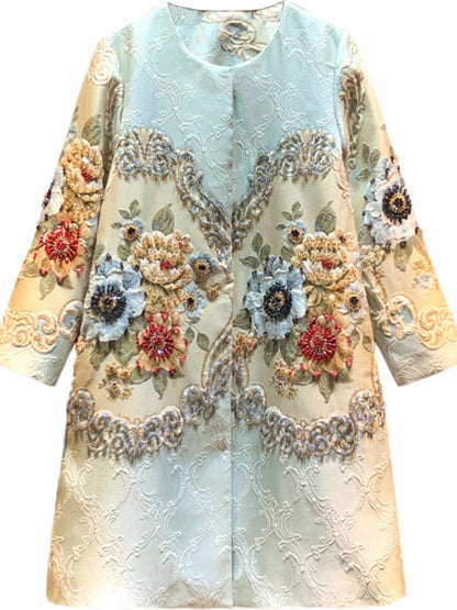 Vintage Embroidery Heavy Rhinestone Trench Coat for Women 2024 Spring Autumn New Fashion Luxury Long Sleeve Elegant Loose Coats