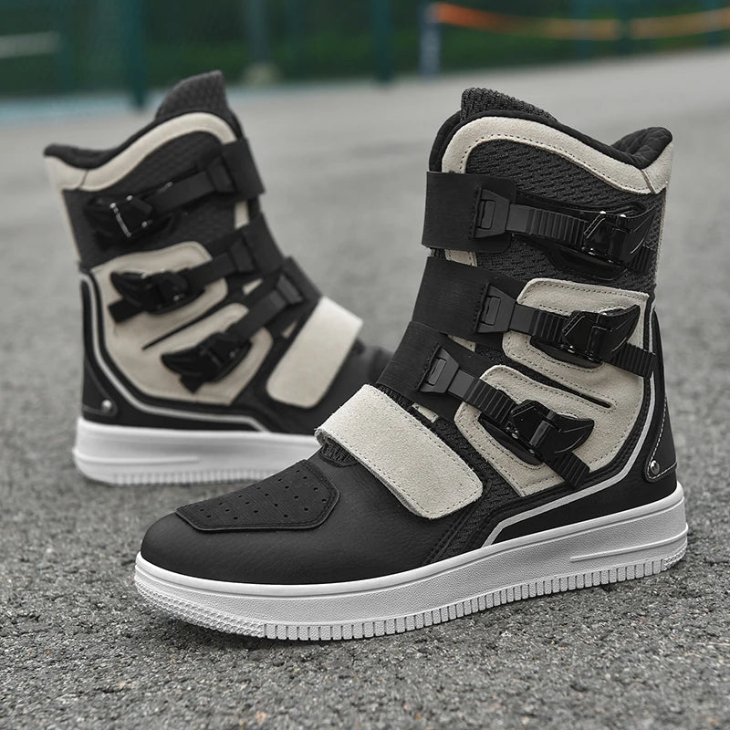 New Retro Cruise Motorcycle Boots Men Travel Leisure Adjust High top Shoes Windproof Off-Road rally Protective Moto Boots