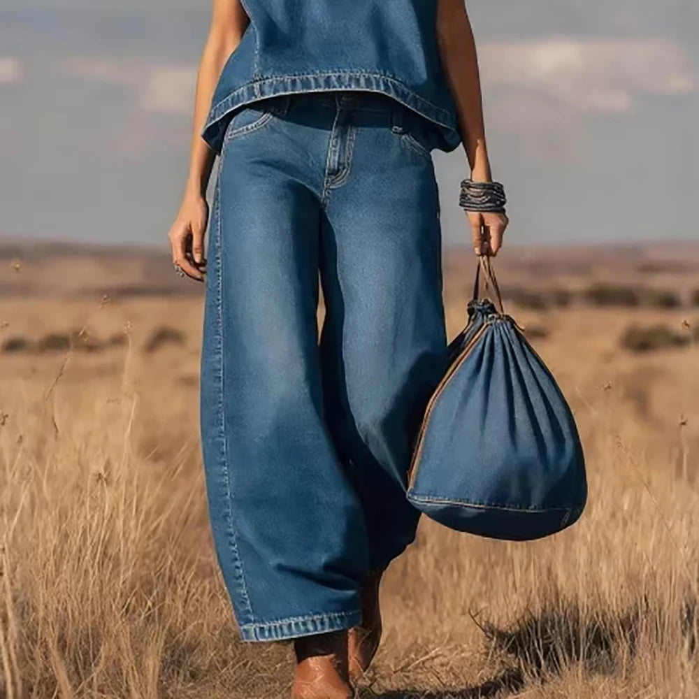 Women's Vintage Western Faux Suede Vest Top Two Piece Set Solid Crew Neck Sleeveless Loose T-Shirt With Wide Leg Pants...