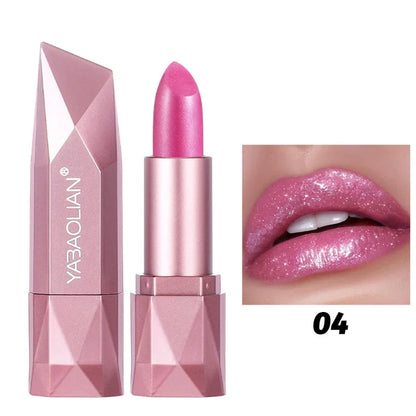 Diamond Shine Lipstick, Pearlescent Golden Lipstick with Fine Glitter, High Gloss Hydrating Long Lasting & Non-Drying...