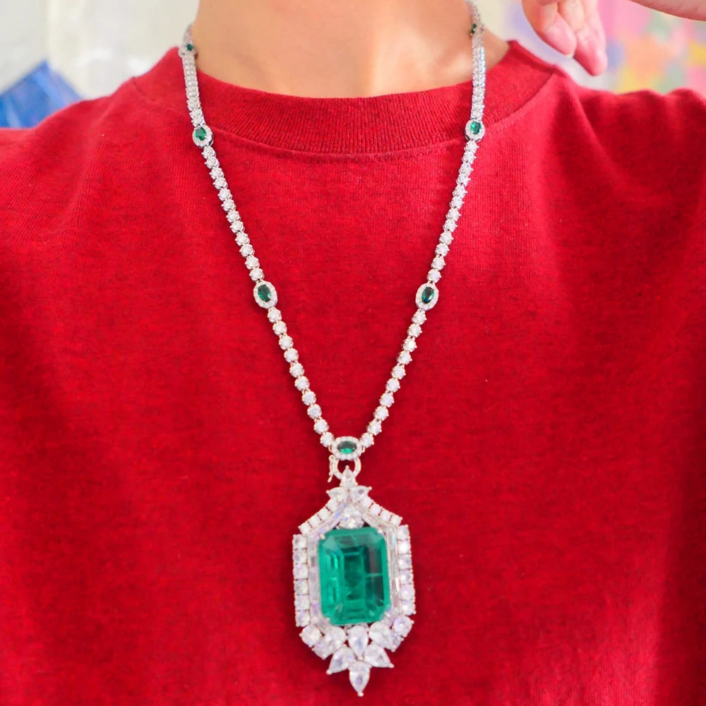 KQDANCE Large 20*26mm Green Stone Lab Emerald Pendant For All-matching CZ Diamonds Tennis Chain Necklaces Wedding...