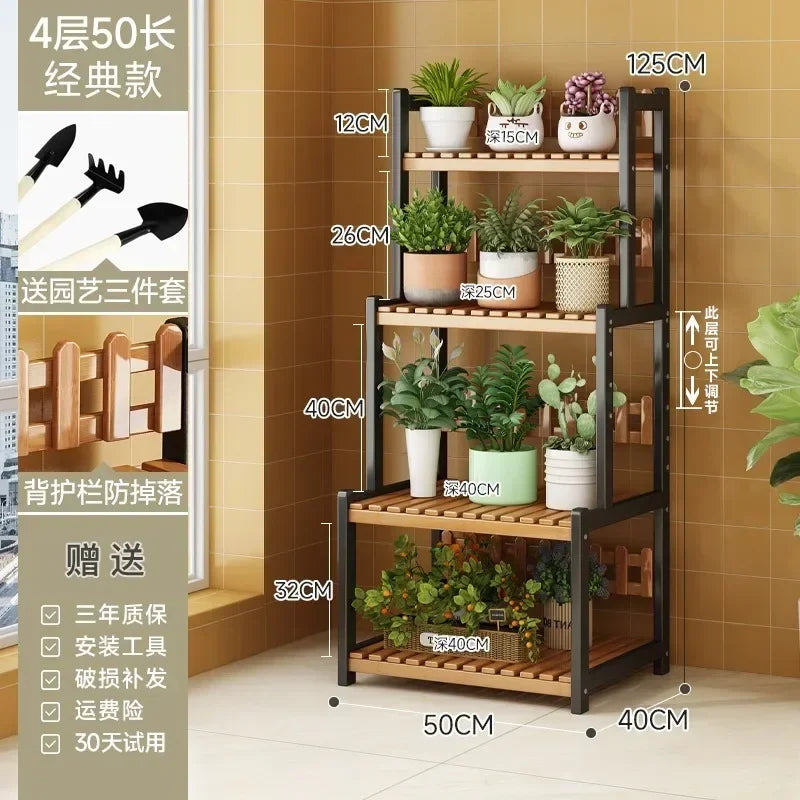 Black Outdoor Plant Shelf Rack Flowers Luxury Universal Square Plant Shelf Rack Tiered Bamboo Bitki Rafları Garden...