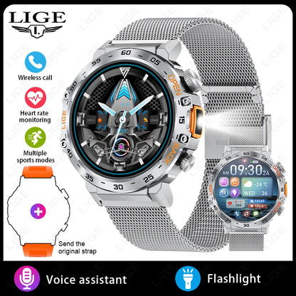 LIGE 2025 Smart Watch Men Sport Watches LED Flashlight 360*360 Ultra HD Screen Waterproof Fitness Bluetooth Call Men Smartwatch