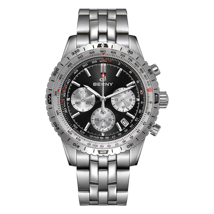 BERNY Aviation Pilot Men's Watches Quartz Chronograph Watch Date Sapphire Super Luminous Luxury Brand Dress Man Wristwatch