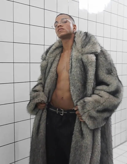 New men's fur coat, fox fur lapels, long trendy overcoat, winter windproof and warm trench coat, large size | Kimlud...