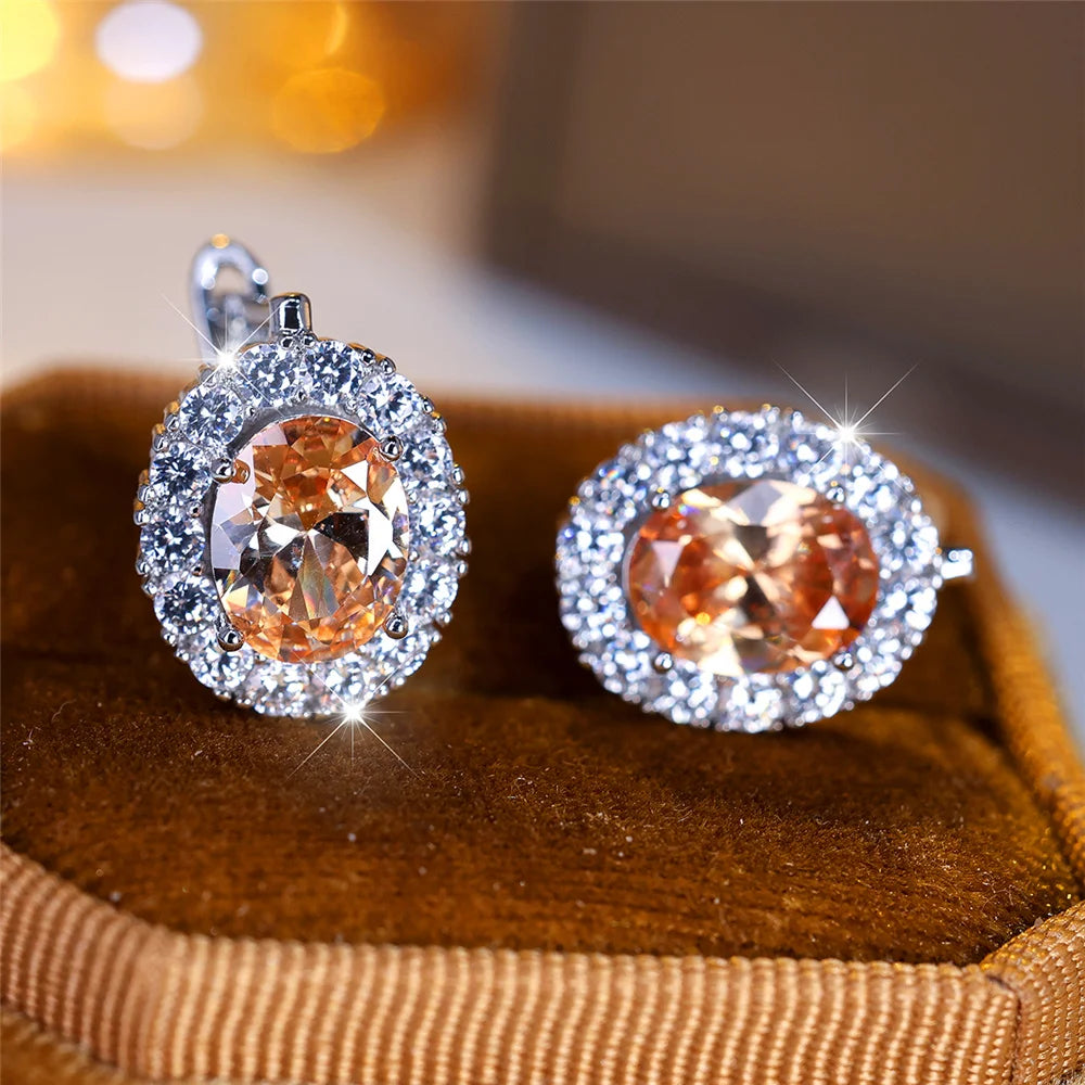 Cute Small Blue Green Zircon Stone Hoop Earrings For Women Charm Female Silver Color Wedding Jewelry Gift