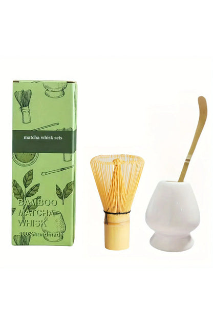 3pcs/set Matcha Set Bamboo Whisk Tea spoon Ceramic fittings Matcha Whisk (Chasen) Tea Spoon And Scoop (Chashaku) Tea-making Tool