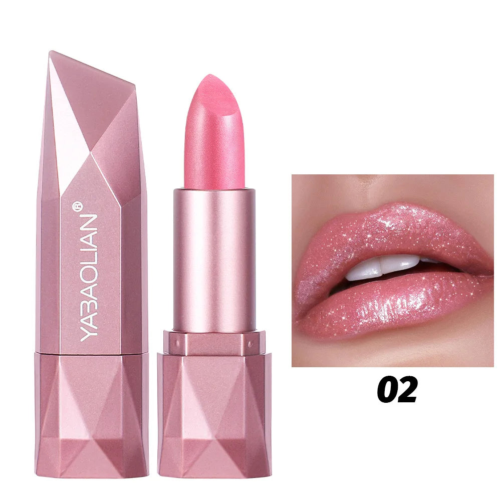 Diamond Shine Lipstick, Pearlescent Golden Lipstick with Fine Glitter, High Gloss Hydrating Long Lasting & Non-Drying...