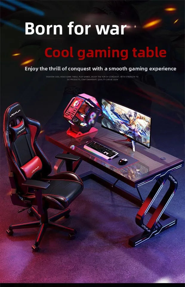 Carbon Fiber Gaming Desk Computer Desk with Tempered Glass Top & Reinforced Steel Frame Modern Gamer Desk Home Office Furniture