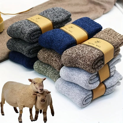 3 Pairs Men's Winter Warm Socks, Thick Towel Mid-Calf Socks, Anti-Cold Snow Boots Socks Elastic Solid Color - Kimlud