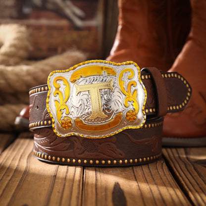 A men's and women's casual retro belt Western style! PU leather belt with metal buckle, suitable for daily work wear