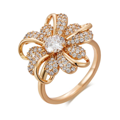 Kinel Hot 585 Rose Gold Color Big Crystal Flower Rings for Women Full Shiny Natural Zircon Accessories Modern Daily Fine Jewelry