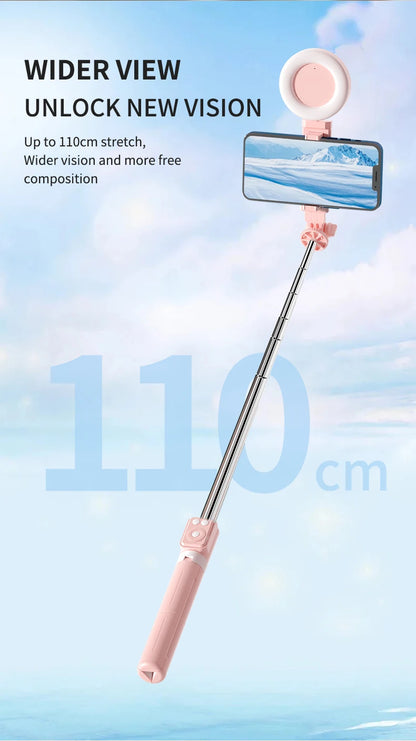 Bluetooth Wireless Selfie Stick Portable Dual Fill Light with Tripod Telescoping Bracket for iPhone Xiaomi Makeup Live Streaming