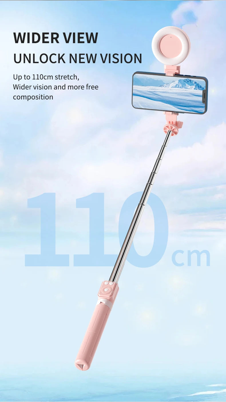 Bluetooth Wireless Selfie Stick Portable Dual Fill Light with Tripod Telescoping Bracket for iPhone Xiaomi Makeup Live Streaming