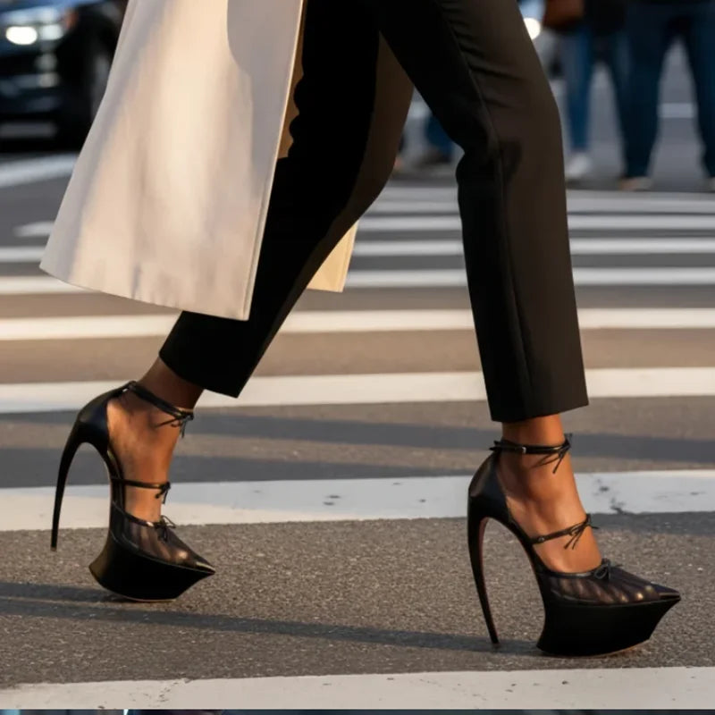 2026 Runway Women High Heels Shoes Butterfly-Knot Ankle Strap Thick Bottom Sandals Ladies Stiletto Platform Wedding...