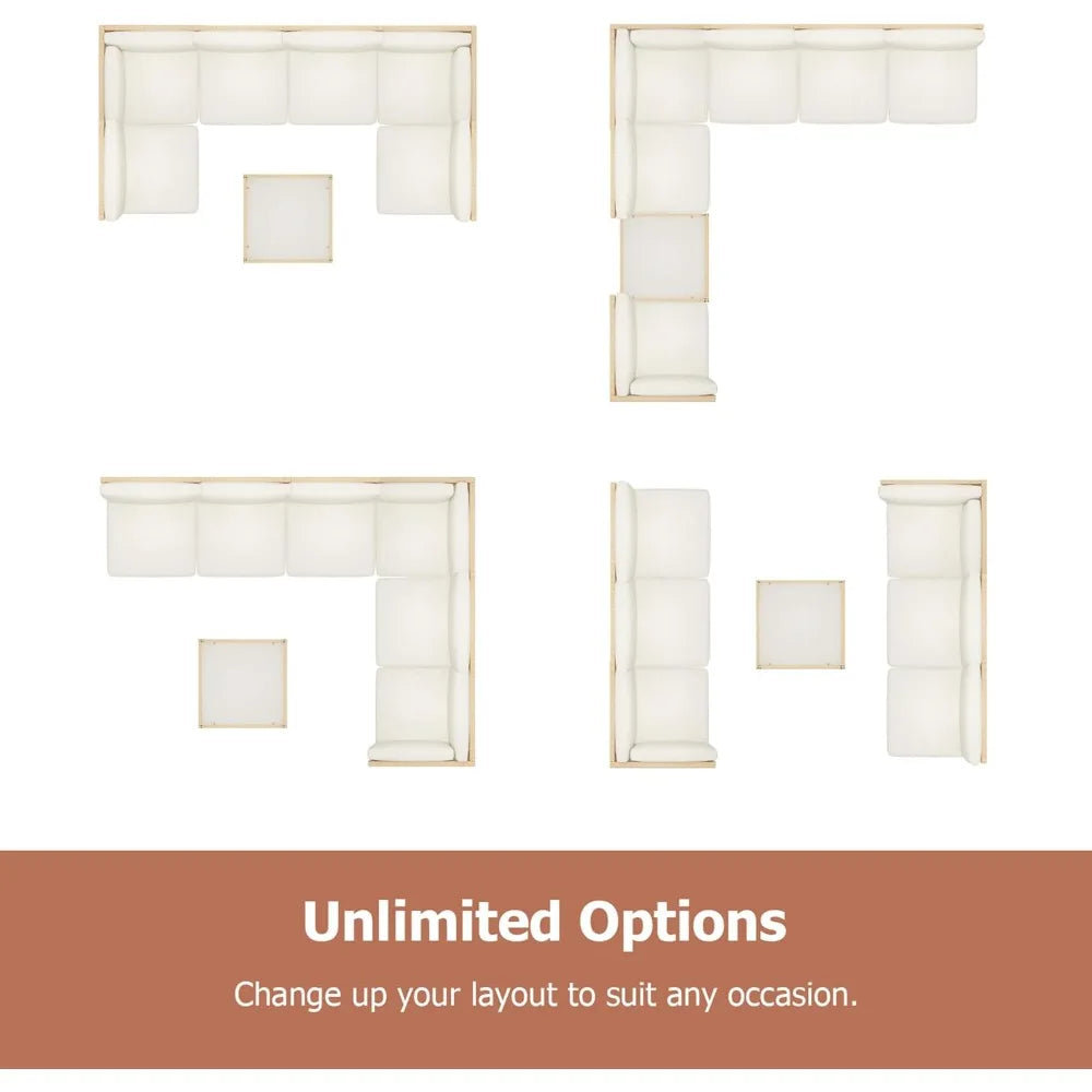 Outdoor Patio Furniture Set, Wicker Outdoor Sectional Set, Boho Patio Conversation Sectional Sofa with Large Tempered...