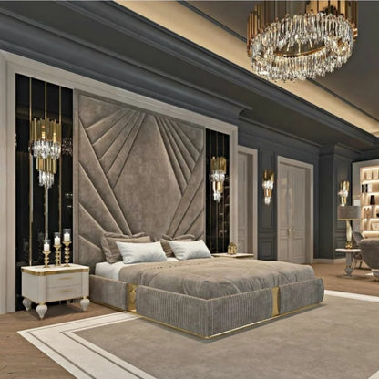 HJ HOME  Wholesale Fabric Up-holstered Beds King Size Double Headboard Customized Wall Panels Hotel Bedroom Furniture Set