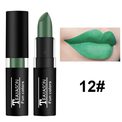 1Pcs Long Lasting Pigment Nude Purple Black Blue Red Green Lipstick Waterproof Velvet Matte Luxury Lips Makeup Cosmetics