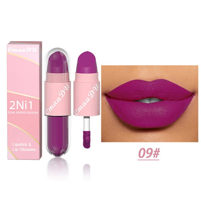 18 Colors 2 in 1 Matte Lipstick Liquid Purple Lip Glaze Double Head Lip Makeup Lasting Waterproof Velvet Sexy Dark Red...