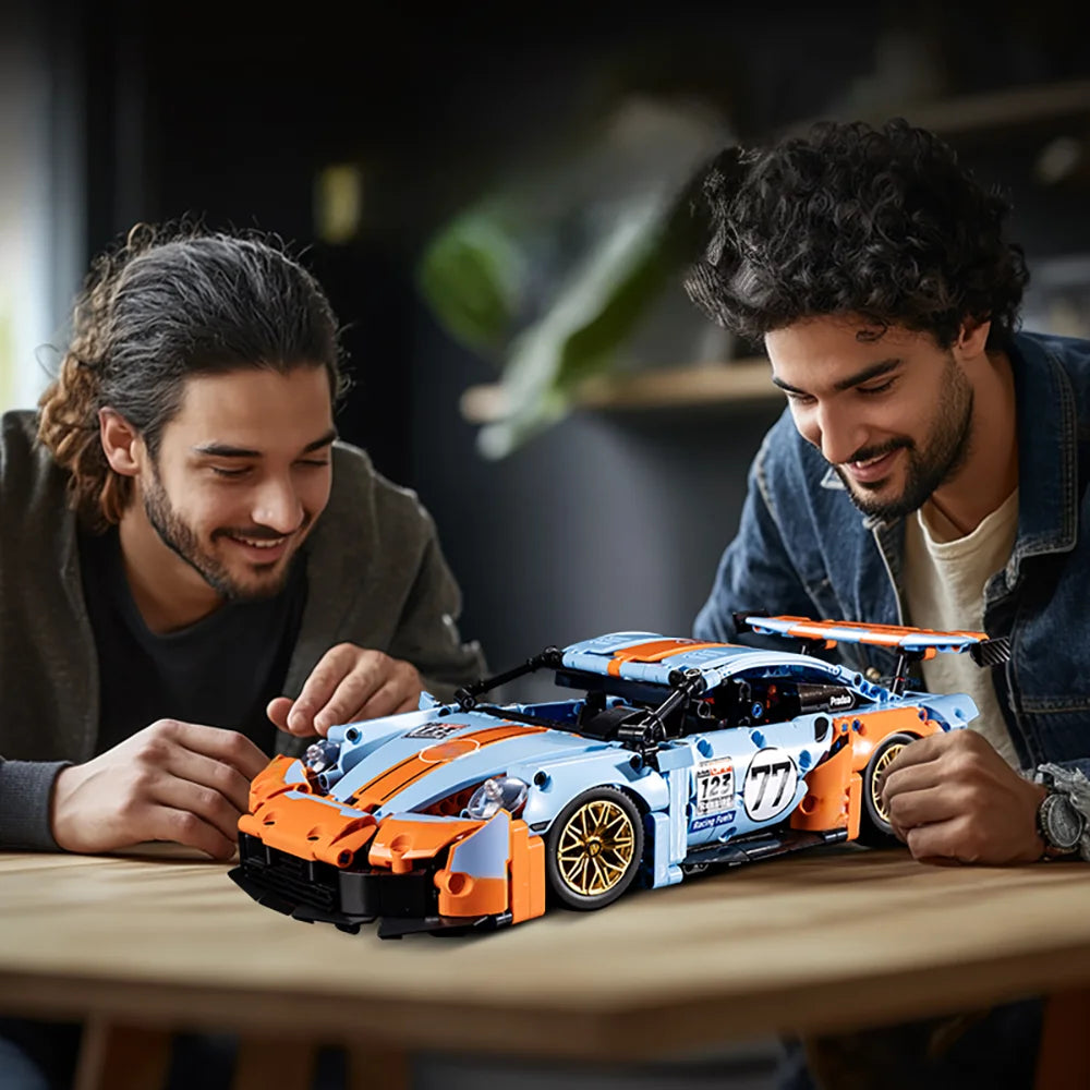 1:14 orange-blue building block supercar, ABS plastic assembly car model, birthday/Christmas/Halloween/Thanksgiving gift