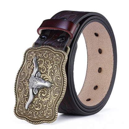 Western Belt Men Genuine Leather Belts for Men Women Cowboy Cowgirl Big Letters Buckle Gold Male Belts Long Black Brown Quality