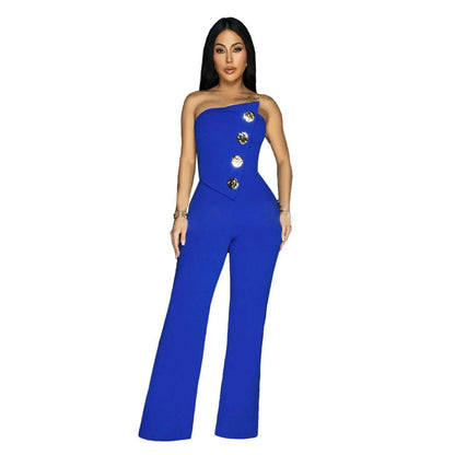 2025 Hot Style Fashion Buttons Women Jumpsuits Sexy Strapless Sleeveless Summer Casual Holidays Rompers Party Clothing