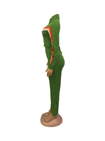 TW521 Women's Sports Casual Fashion Two-piece Striped Splicing Set | Kimlud Mid Range Pants
