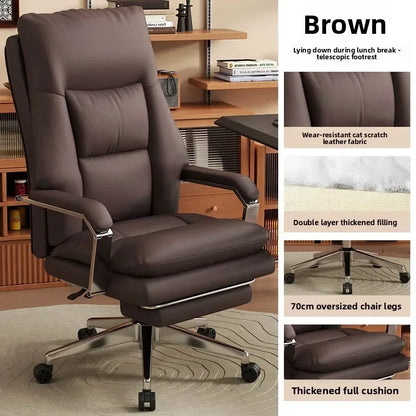 Leather Boss Chair Office Chair Recumbent Back Study Chair Ergonomic Home Computer Chair