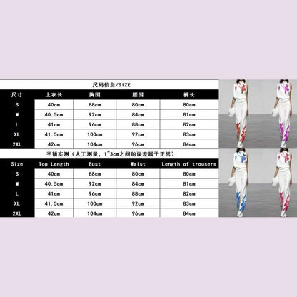 Spring Summer Fashion Printed Set For Women's Casual Sleeveless Shirt Top + Wide-leg Trousers 2-piece Suit Office Women Outfit