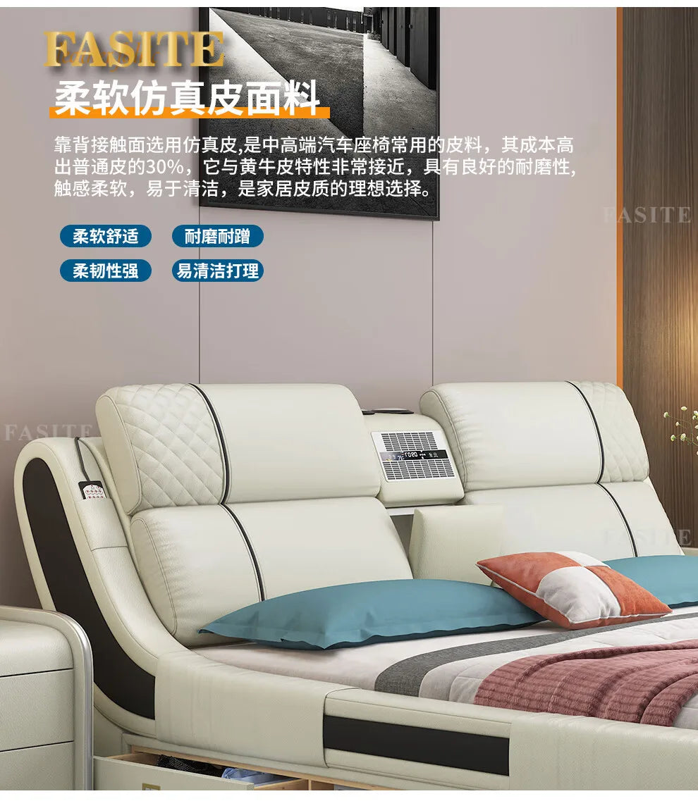 Modern Simple Massage Bed Luxury Water Proof Design Bedframe Double Bed Smart White Nordic Furniture | Kimlud Luxury Bed