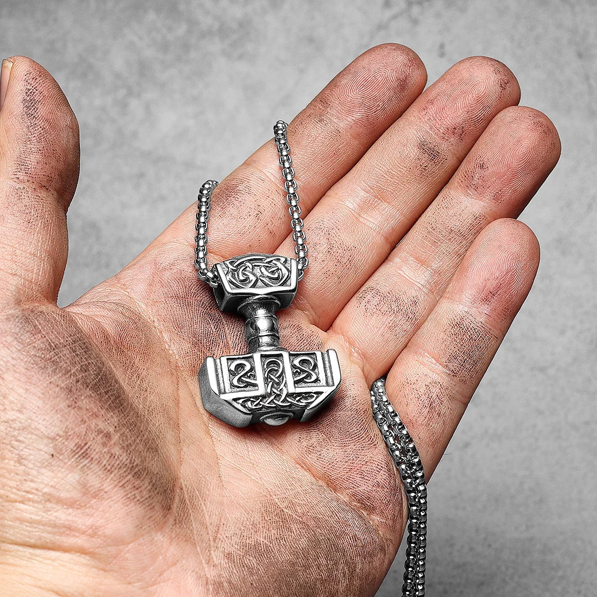 Thor's Hammer Men Necklaces With Pendant Stainless Steel Jewelry For Male Women Carving Punk Hip Hop Accessories Gifts...
