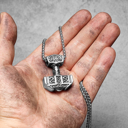 Thor's Hammer Men Necklaces With Pendant Stainless Steel Jewelry For Male Women Carving Punk Hip Hop Accessories Gifts...