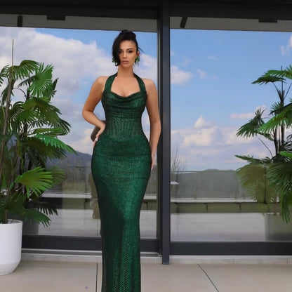 Bella Customized Green Beading Halter Neck robes de soirée Mermaid Strapless Party Dresses Backless Sleeveless Prom Dress 2025