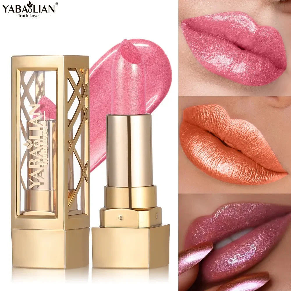 12 Color Gold Tube Lipstick Matte Metallic Glitter Lipstick Waterproof Non-Fade Shimmery Pearl Sparkling Red Lip Gloss Makeup