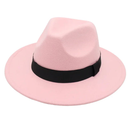 Autumn and winter men and women's new large brimmed hats, fashionable woolen jazz hats, English style top hats